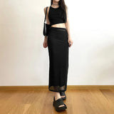 Sexy Mesh Patchwork Black Long Skirt