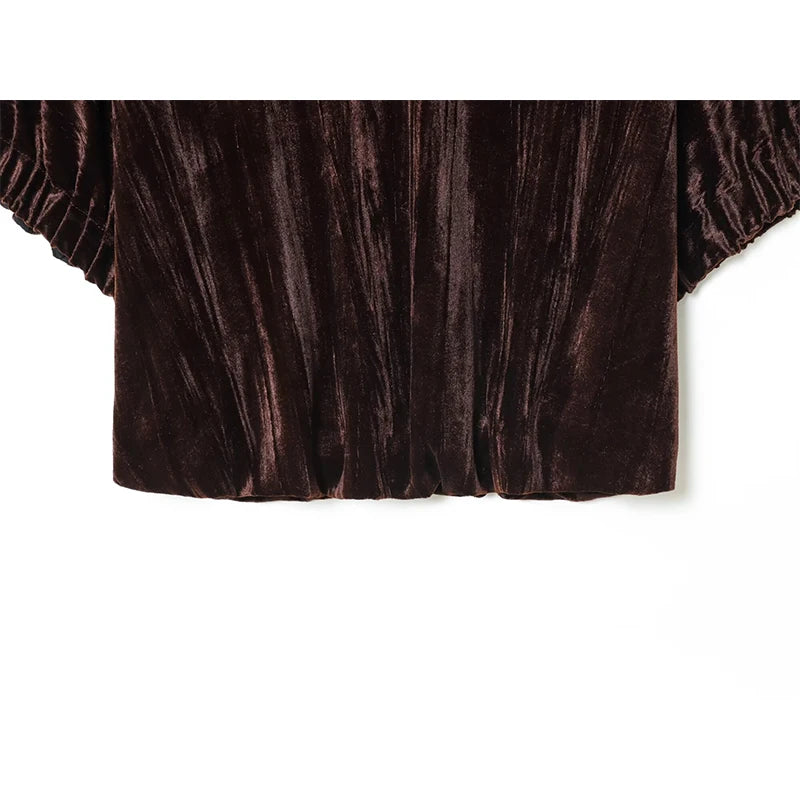 Velvet Balloon Vintage Loose Brown Blouse