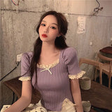 Soft & Spicy Girl Square Neck Lace Blouse