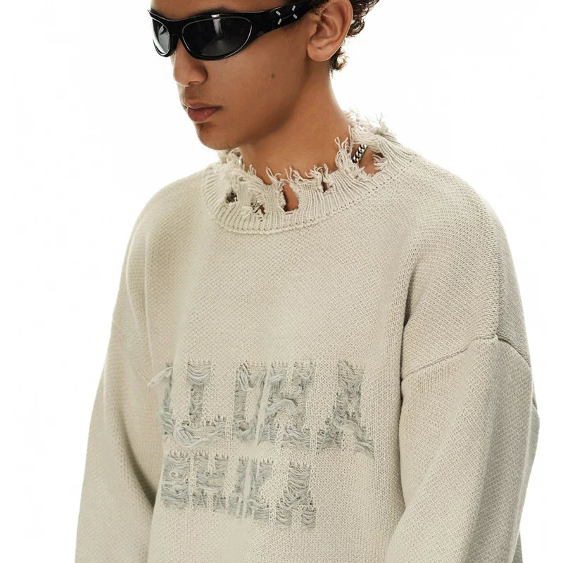 Vintage Loose Knitted Pullover Ripped Sweater