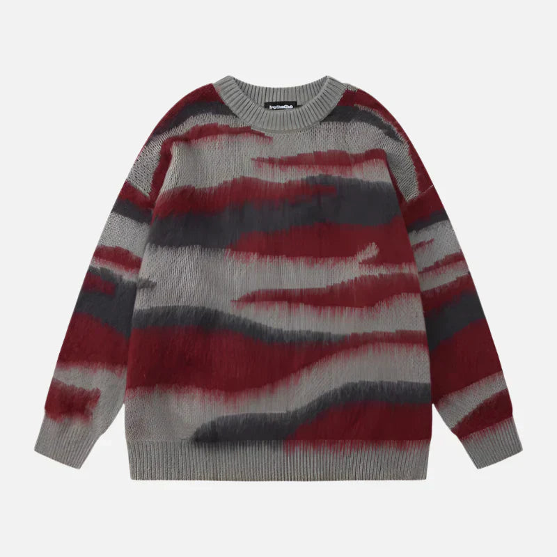 Wellenförmiger Pullover mit Kontraststreifen und Farbverlauf
