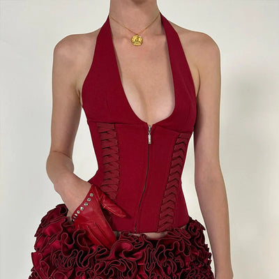Y2K Zip Halter Top