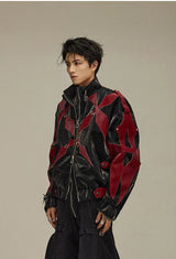 Acubi Cross Print Patchwork Leather Jacket