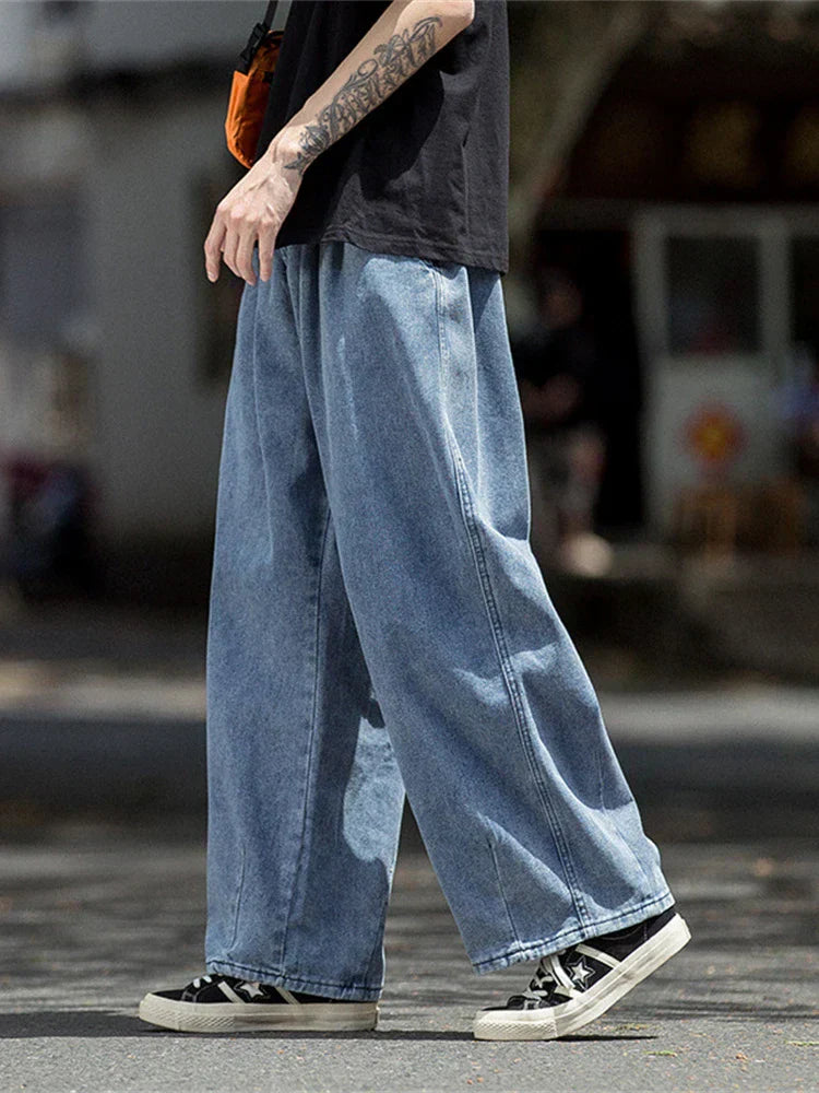 Pantalones de mezclilla de pierna ancha de corte holgado