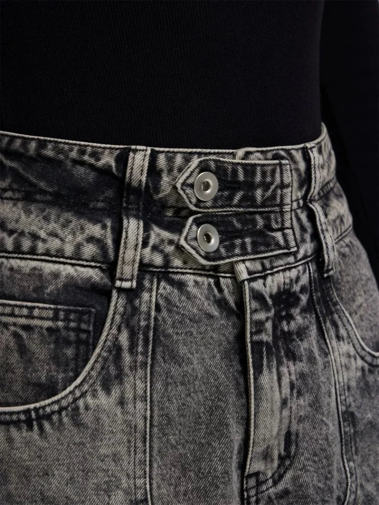 Vintage Grey Pleated Washed Cargo Jeans