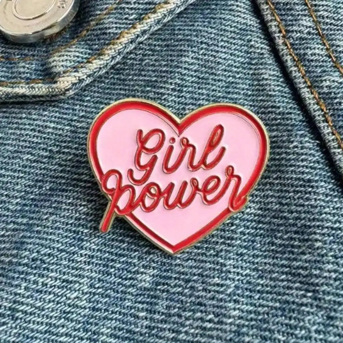 'Girl Power' Pink Heart Shaped Pin