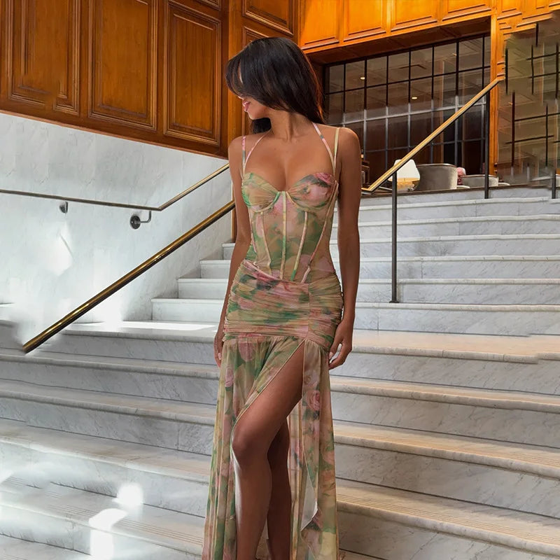 Floral Ruched Maxi Dress