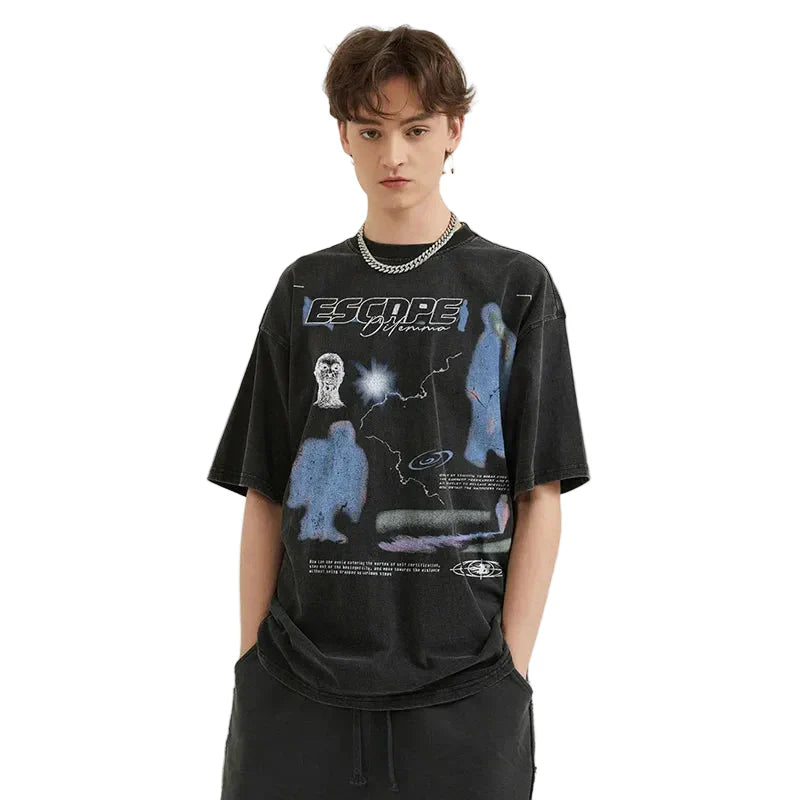 Vintage  Graphic Escape Washed Black T-Shirt