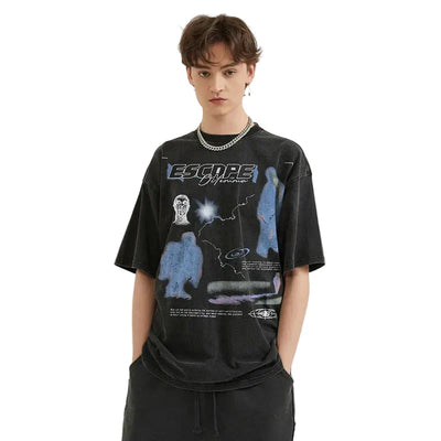 Vintage Graphic Escape Washed Black T-Shirt
