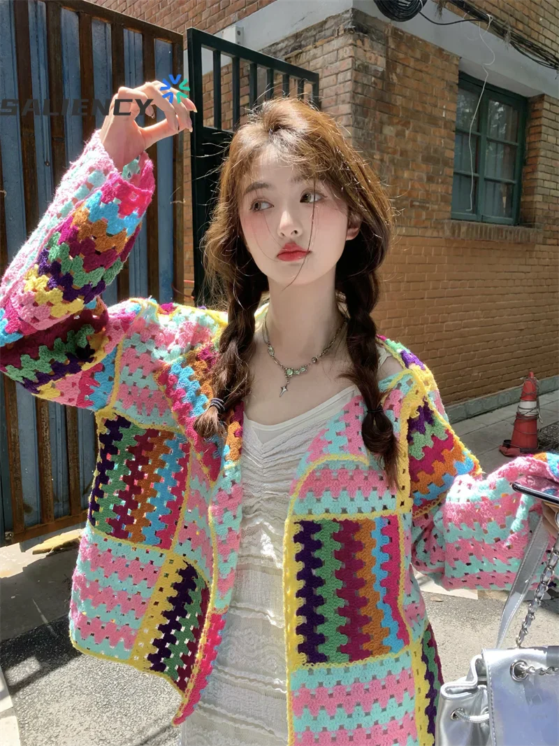 Colorful Crochet Knitted Hollow Cardigan