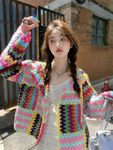 Colorful Crochet Knitted Hollow Cardigan