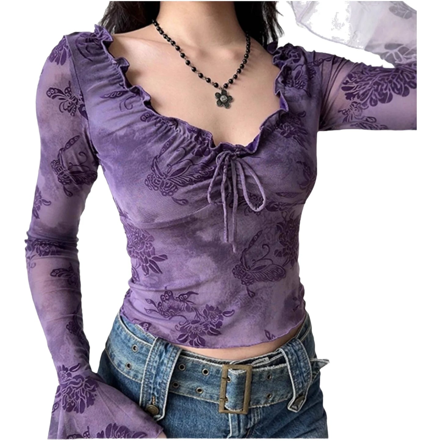 Y2K Floral Purple Blouse