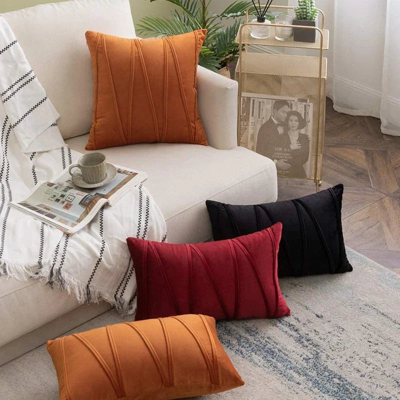 Orange Stripe Velvet Throw Pillow Cover