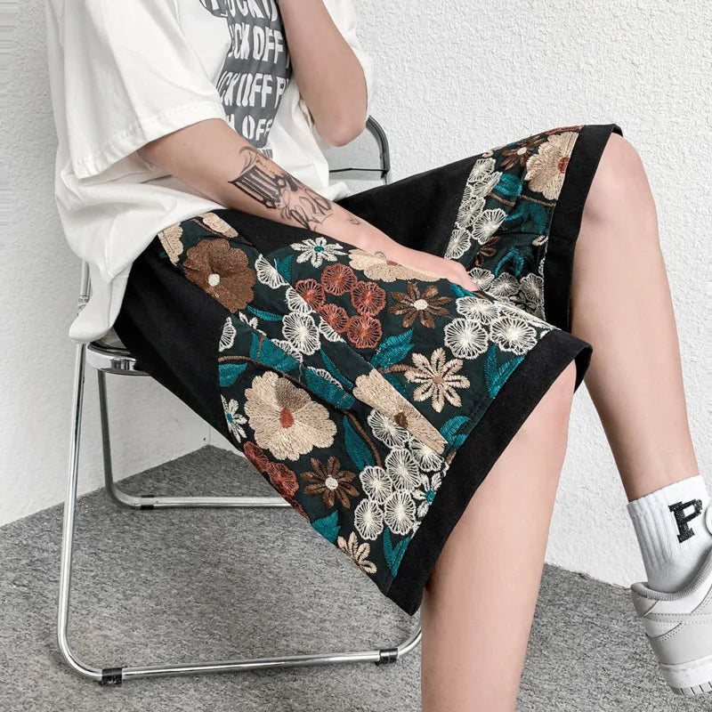 Bestickte lockere Hip-Hop-Shorts mit geradem Schnitt