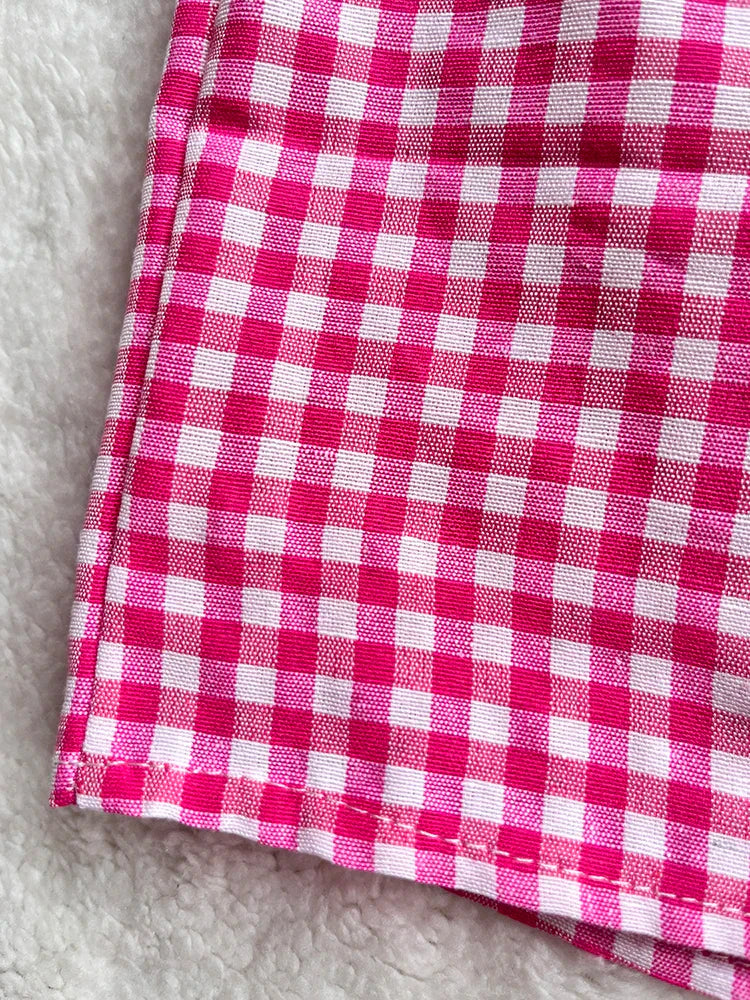 Elastic Waistband Gingham Boxer Shorts T-Shirt