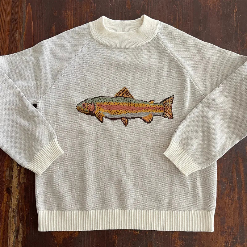 Y2K Damen Pullover mit Fisch-Print