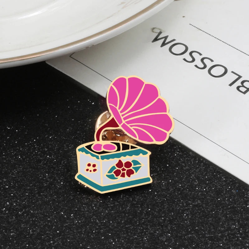 Women Pink Rose Enamel Brooches