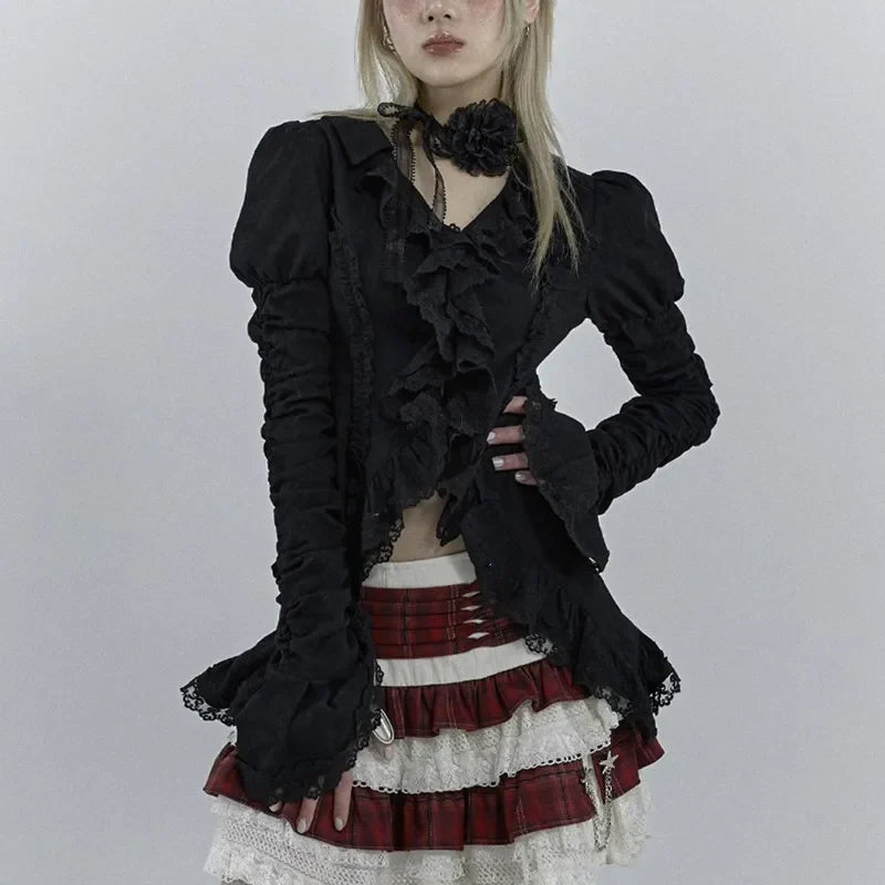 Gothic Black Dark Irregular Blouse
