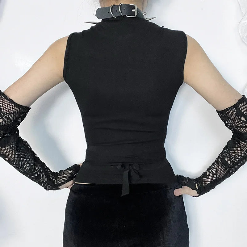 Y2K Cross Strap Sheer Top