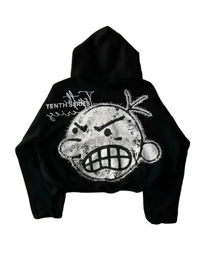 Cream Lips Print Zip-Up Hoodie