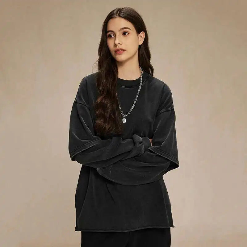 Curled Edge Round Neck T-Shirt