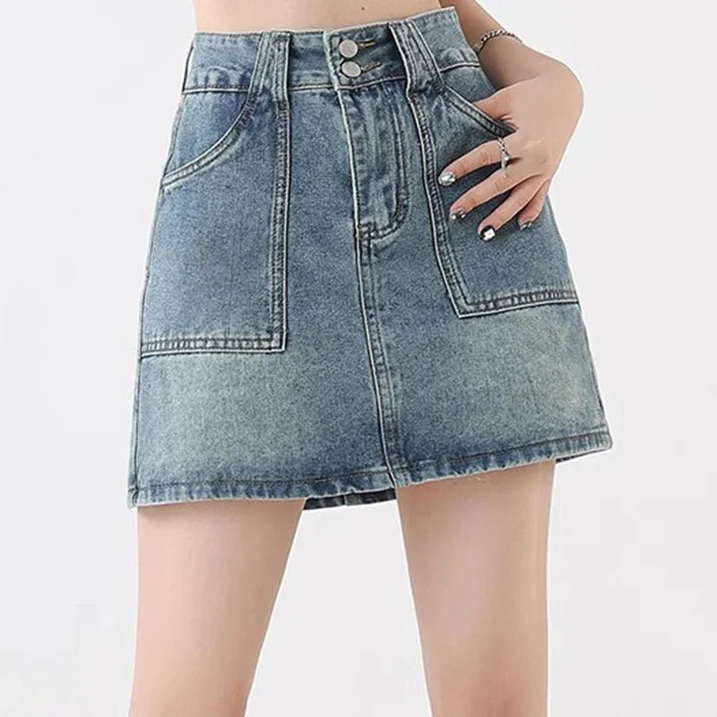 Vintage High Waist Denim Skirt