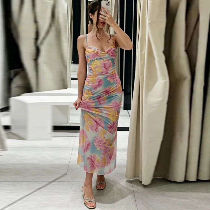Mesh Floral Party Maxi Dress
