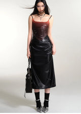 Cyberpunk Faux Leather Gradient Midi Dress