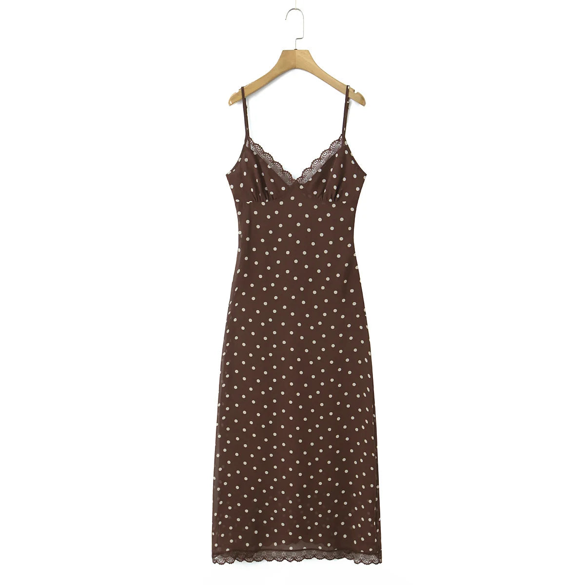 Brown & Black Backless Sling Polka Dot Long Dress