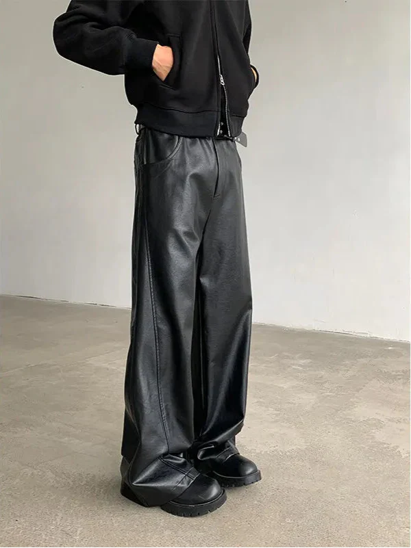 Leder-PU-Hose mit weitem Bein