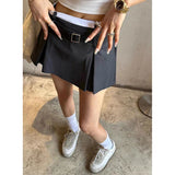 Korean Patchwork Pleated Mini Skirt