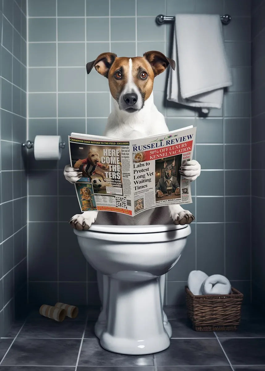 Dog Reading Newspaper Poster