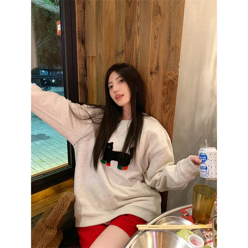 Oversized Women's Black Cat Sweatshirt