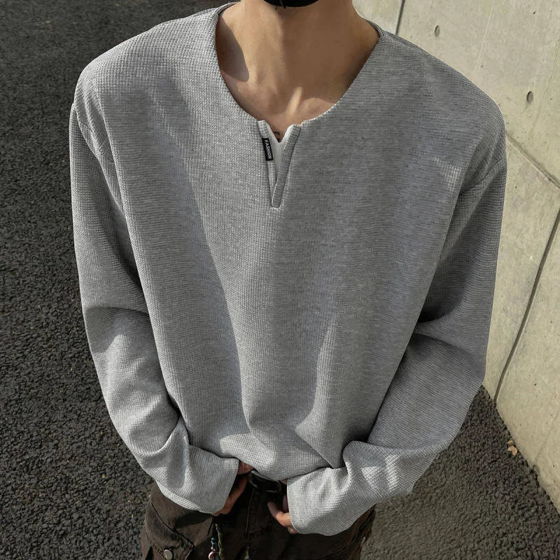Einfarbiges Langarm-V-Shirt