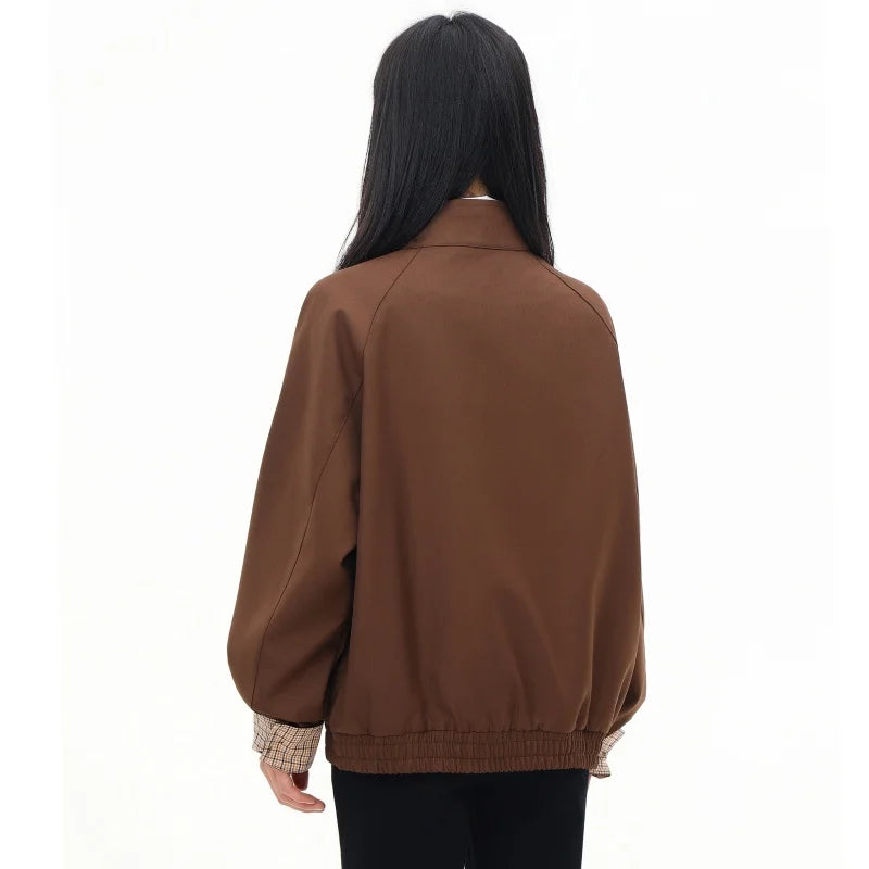 Corporate Girlie Brown Minimalist Varsity Jacket