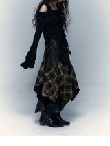 Grunge Aesthetics Plaid Patchwork Skirt Gothic