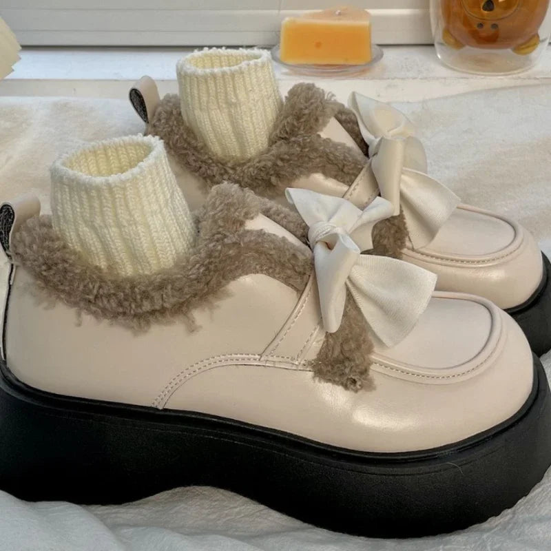Comfortable Winter Bow Knot Platform Shoes