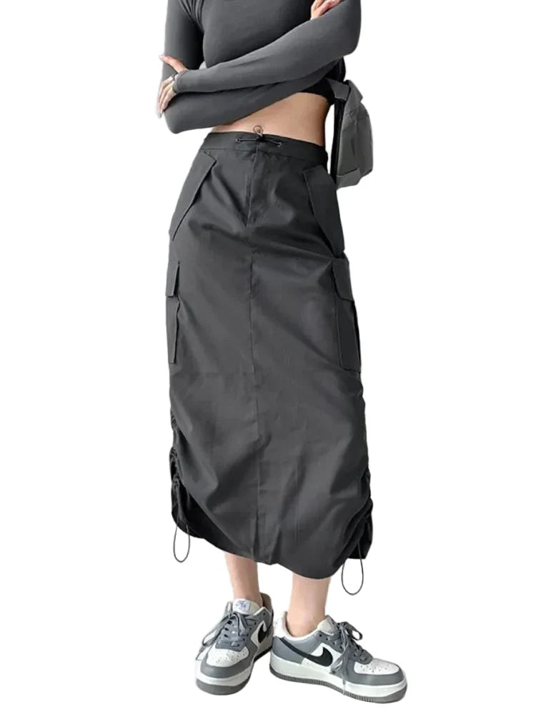 Y2K Drawstring Parachute Midi Skirt