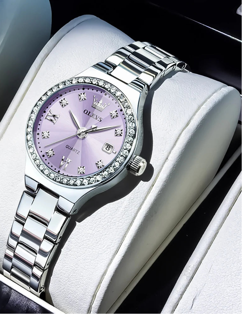Solid Steel Strap Diamond Quartz Watch