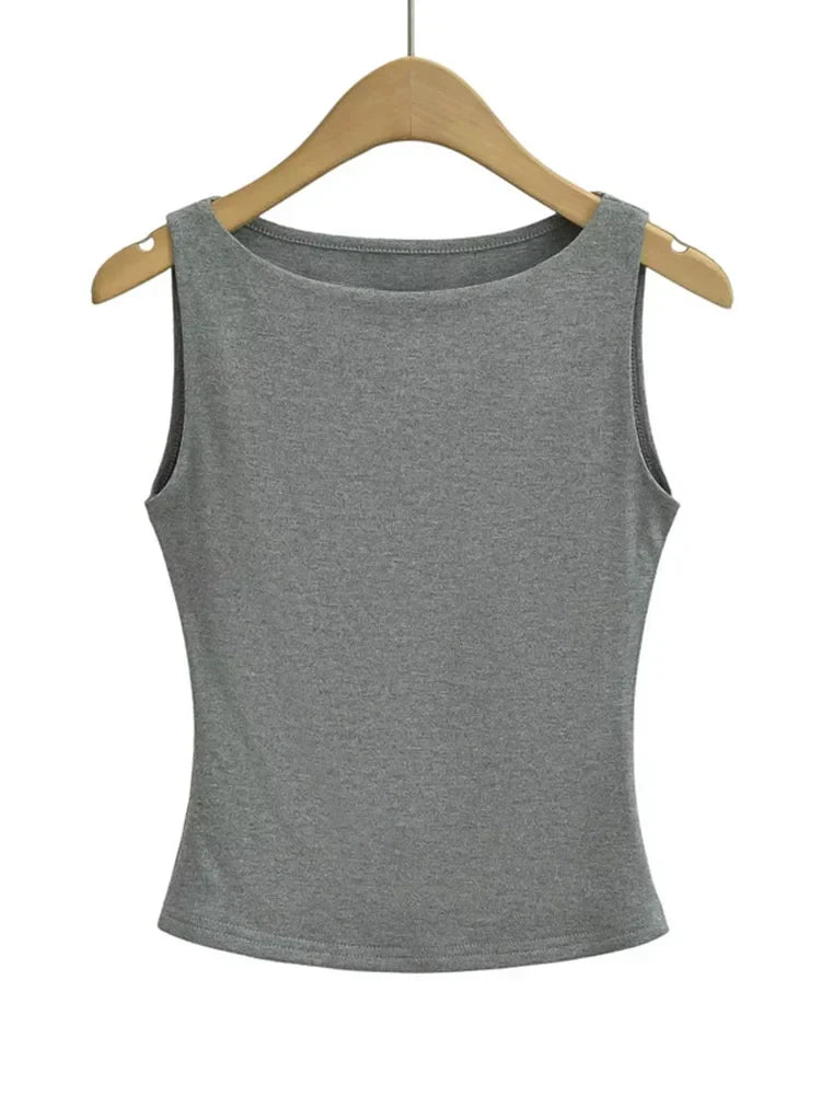 Y2k Double Layer Boat Neck Tank Top