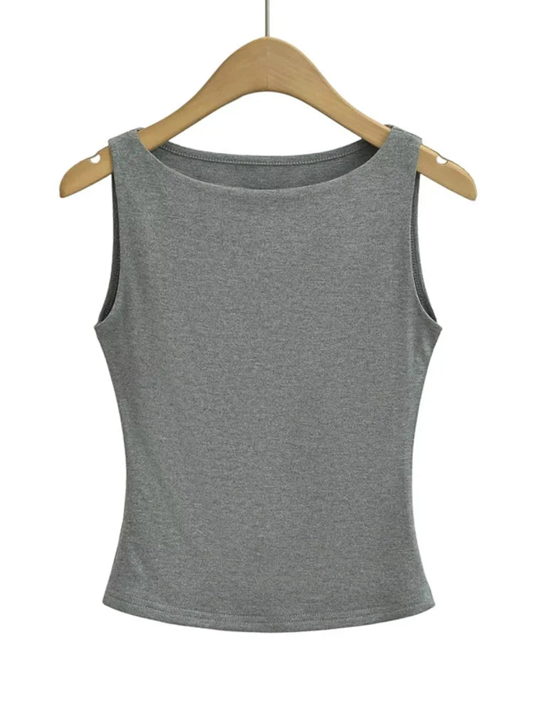 Double Layer Boat Neck Soft Tank Top