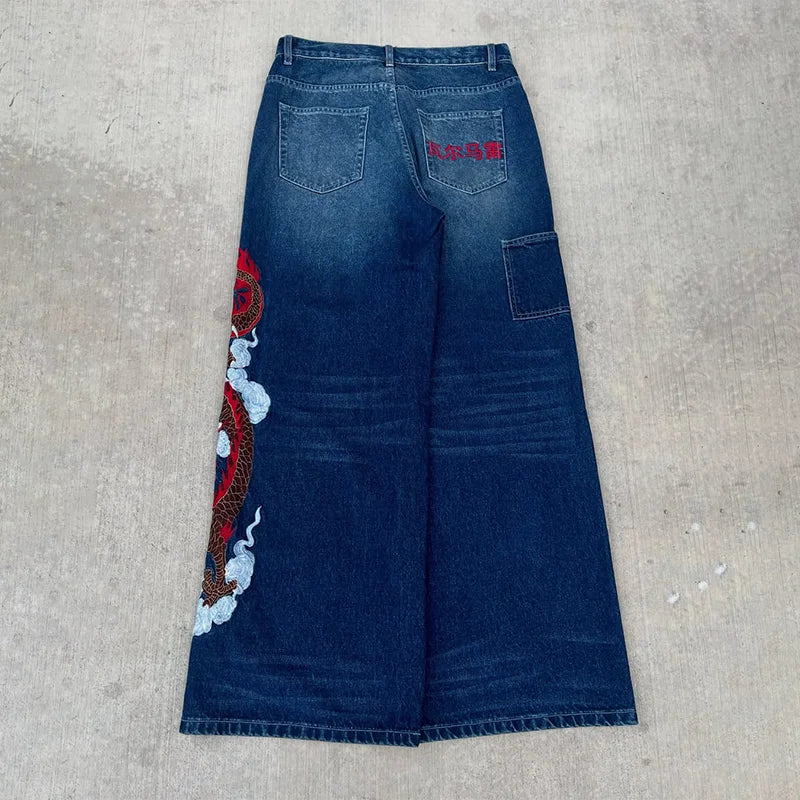 Dark Blue Dragon Graffiti Jeans