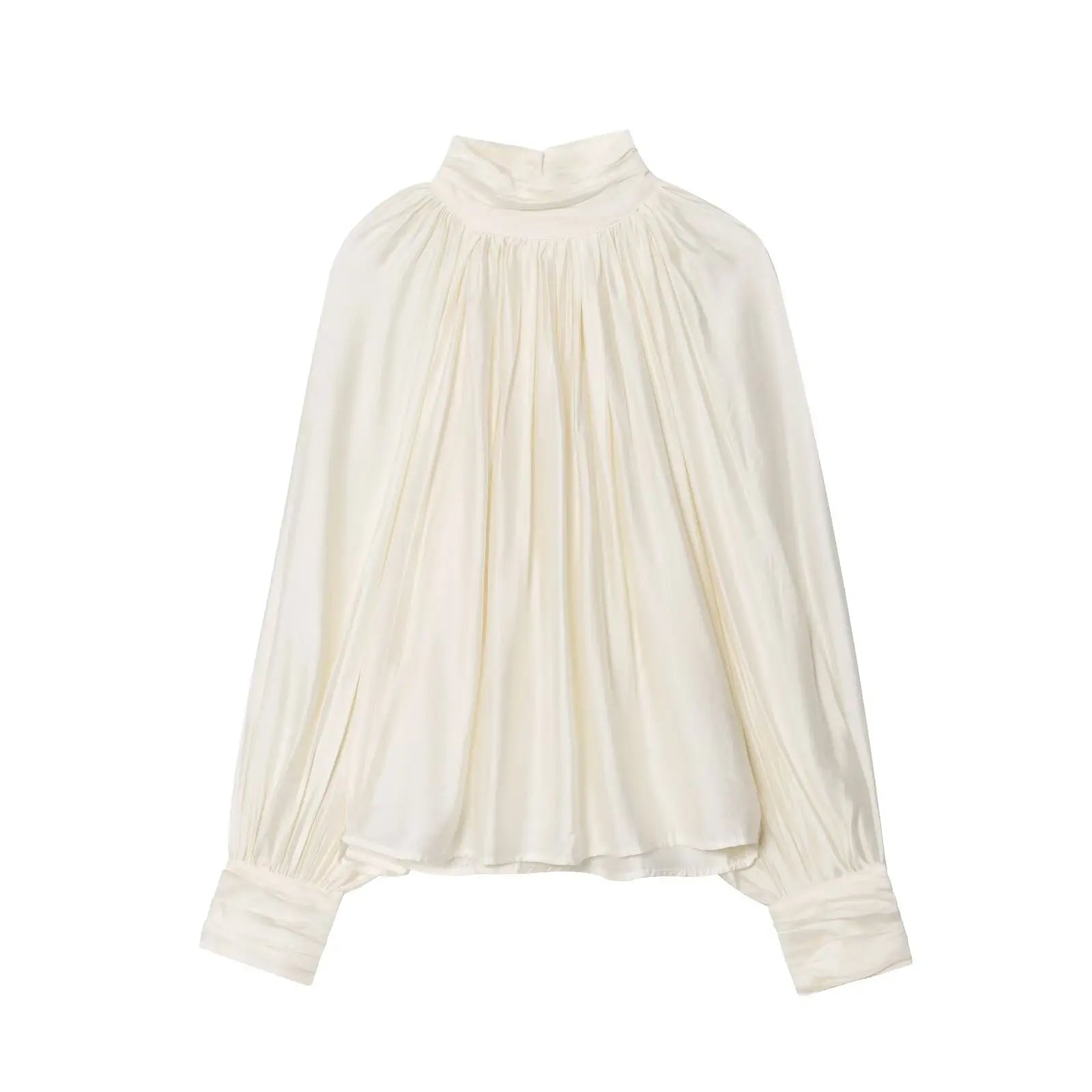 Half High Collar Pleated Long Sleeve Office Shirt