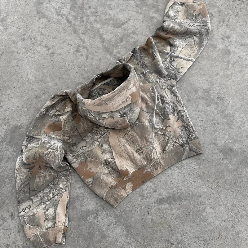 Oversized Camouflage Gothic Kapuzenjacke mit Reißverschluss