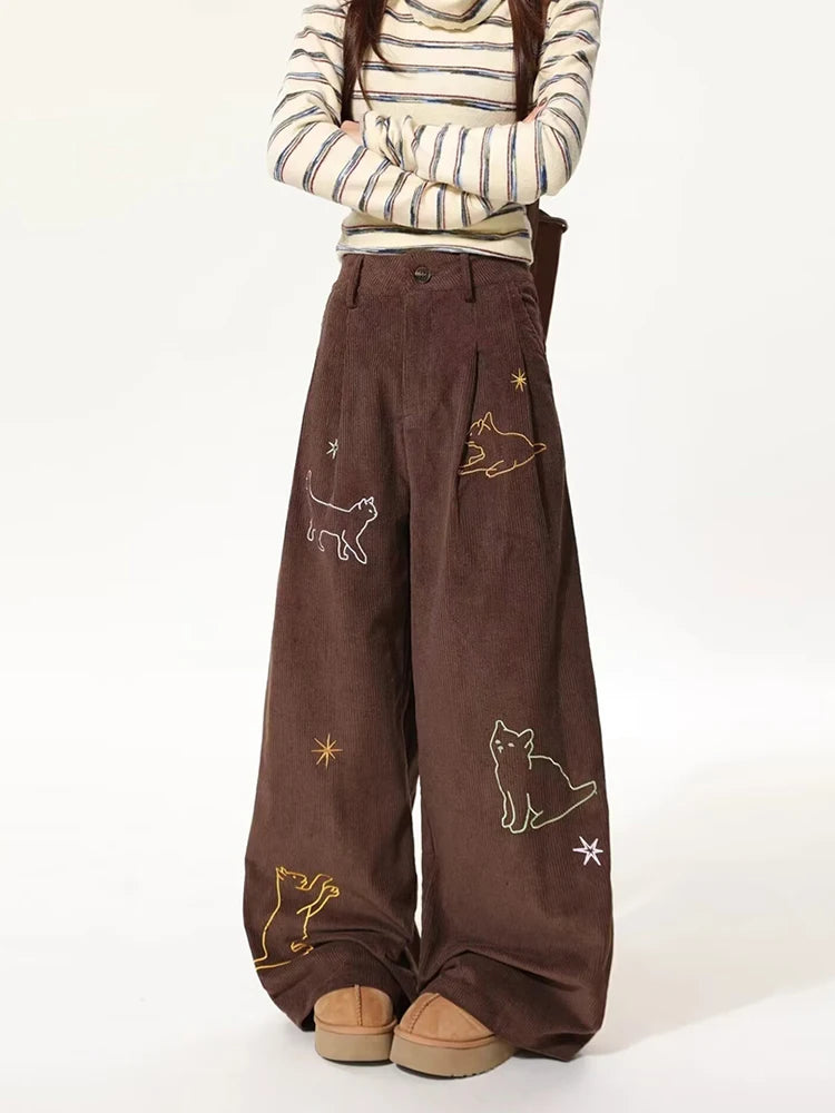 Indie Cartoon Cat Wide Leg Pants