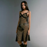 Leopard Print Grunge Spaghetti Strap Midi Dress