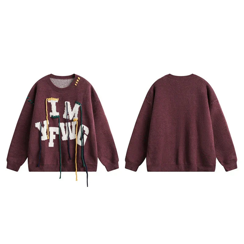 Luxury Alphabet Embroidered Knit Oversize Sweater