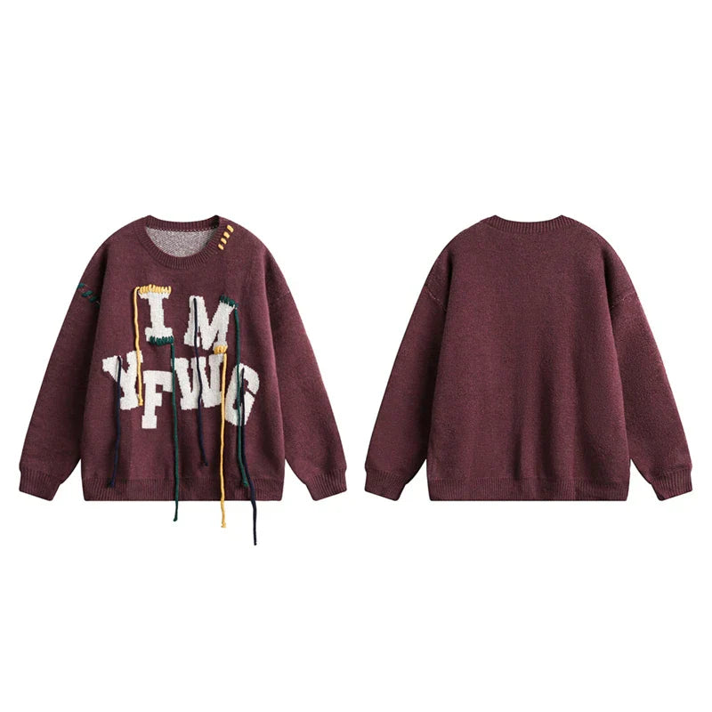 Oversize Alphabet Embroidery Knitted Sweater