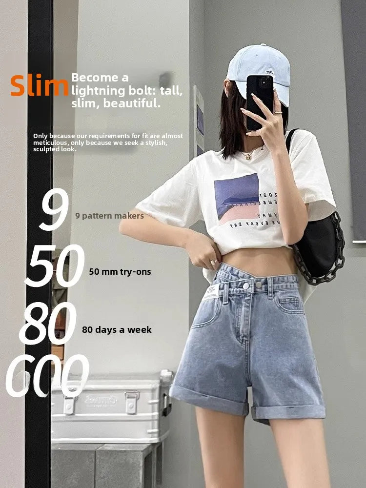 Y2K Asymmetric Waist Detail Denim Shorts