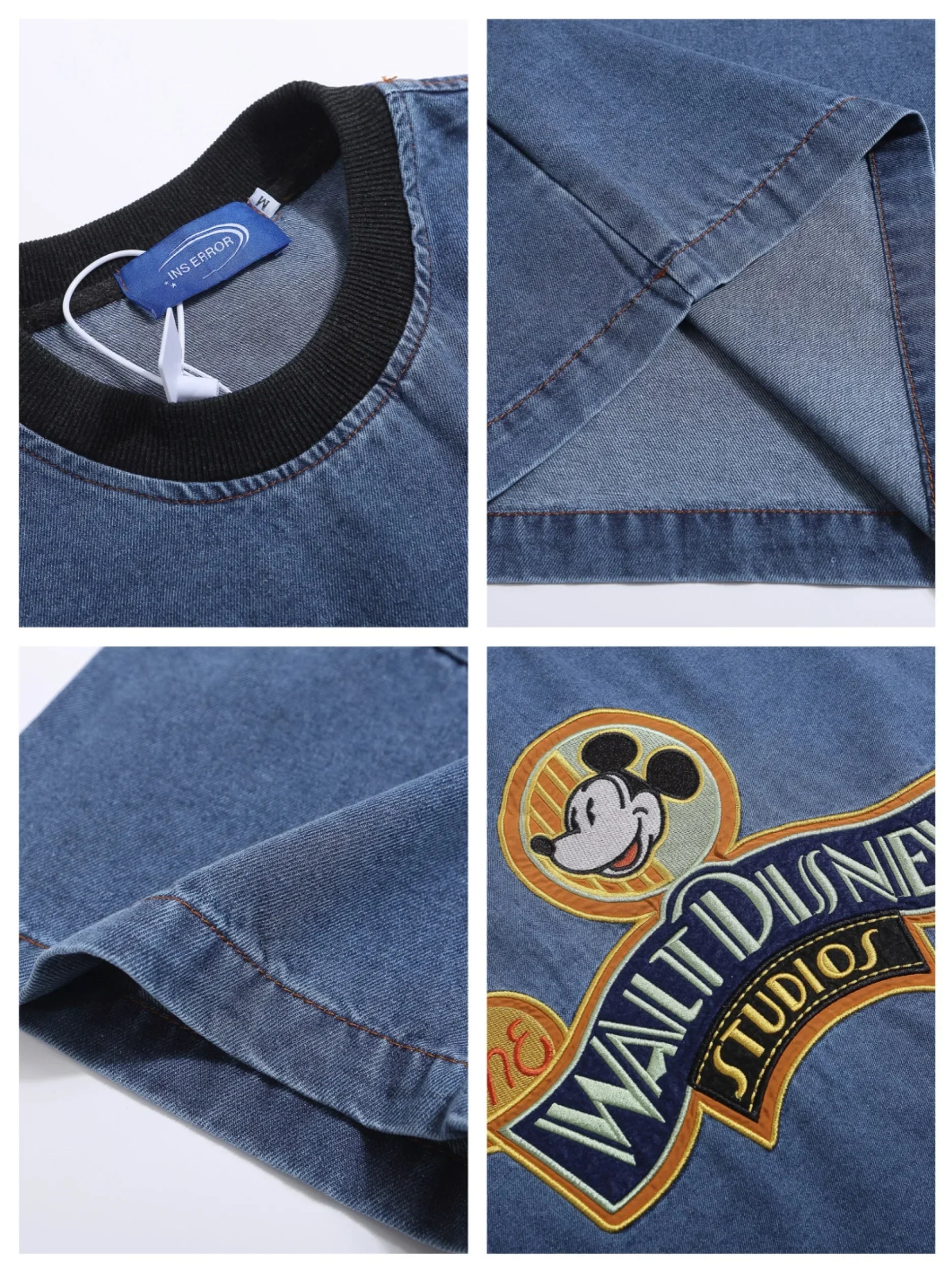 Oversize-T-Shirt aus Denim mit lustiger Stickerei
